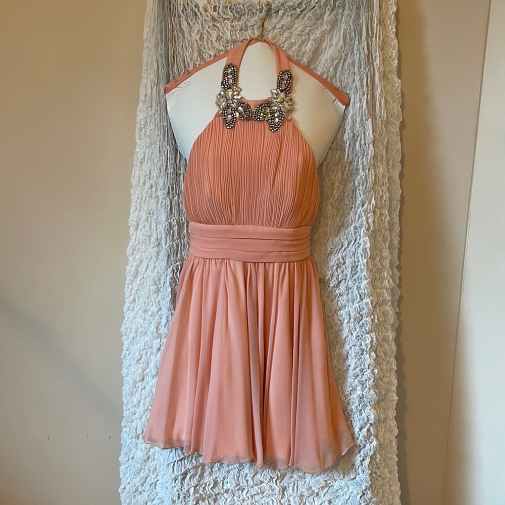 Peach beaded halter dress size 3